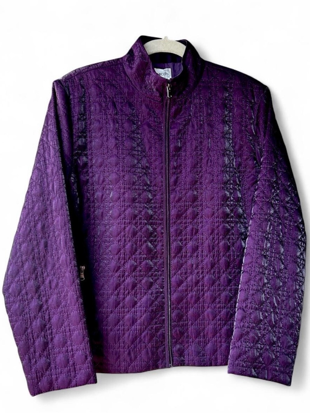 Chico's Deep Purple Quilted Zip Jacket | Size 2 | Geometric
